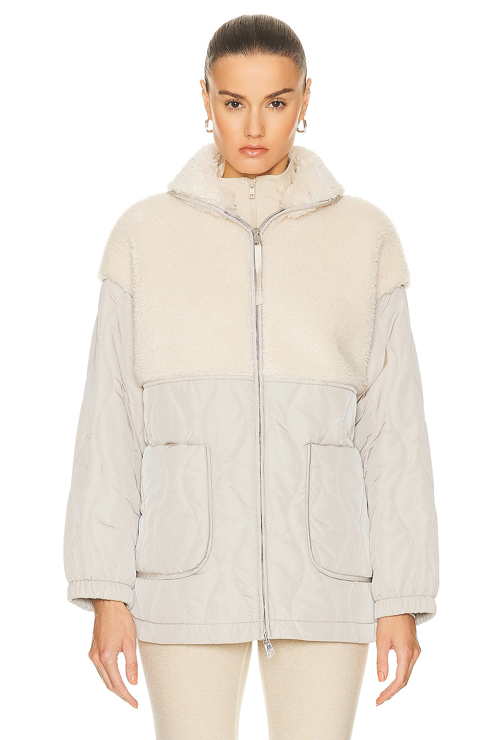 Varley Derry Quilt Sherpa Jacket in Dove & Sandshell | FWRD