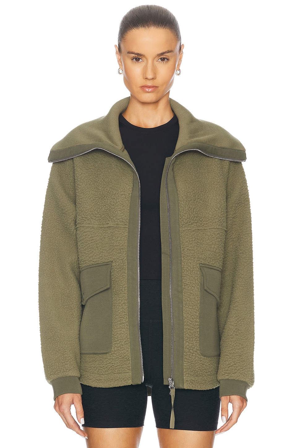 Shop Varley Eleanor Patch Pocket Fleece Jacket In Winter Moss