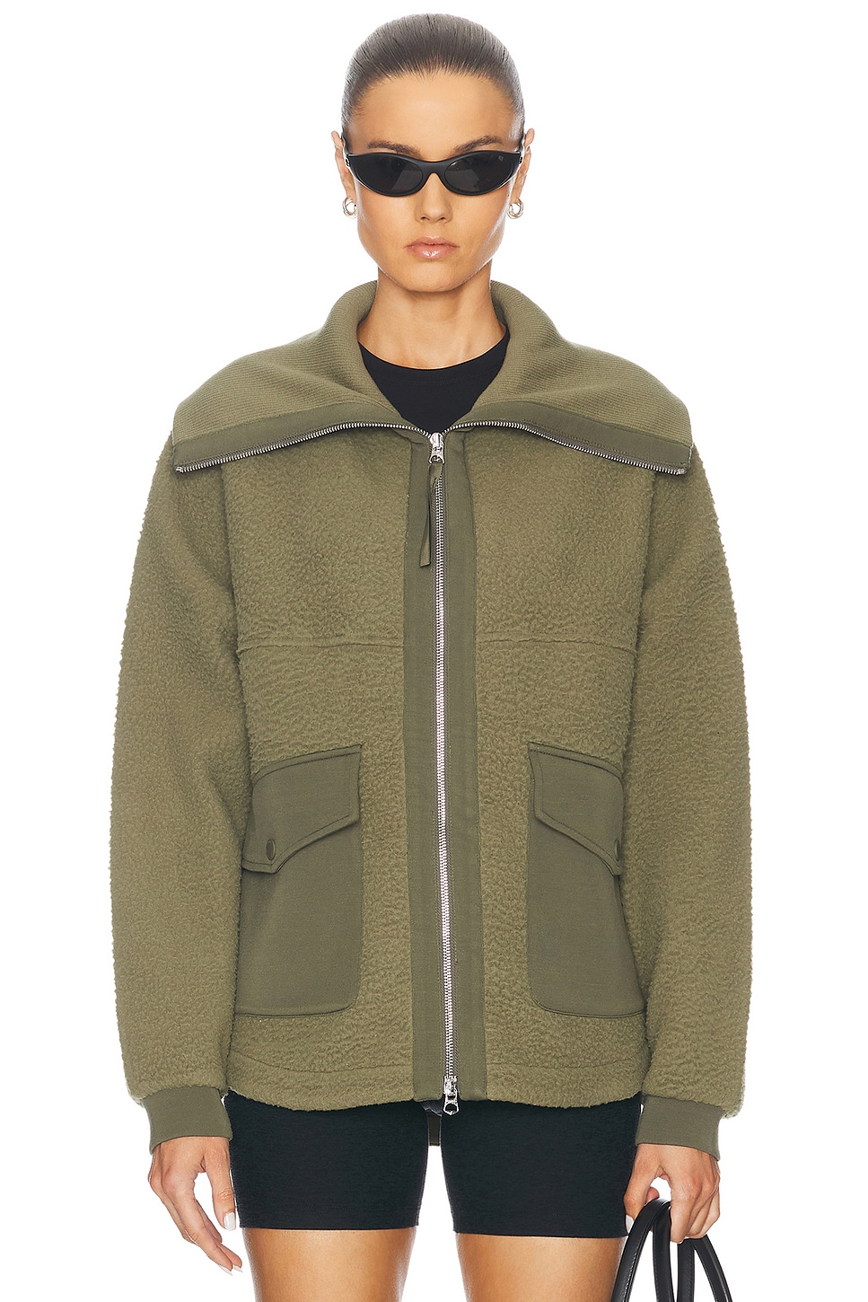 Shop Varley Eleanor Patch Pocket Fleece Jacket In Winter Moss