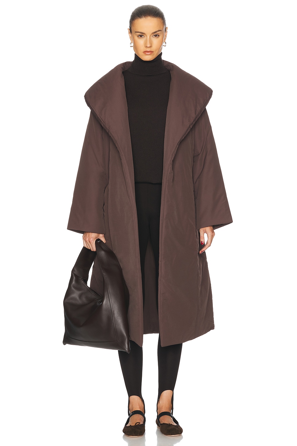 Ana Long Wrap Puffer Coat in Brown