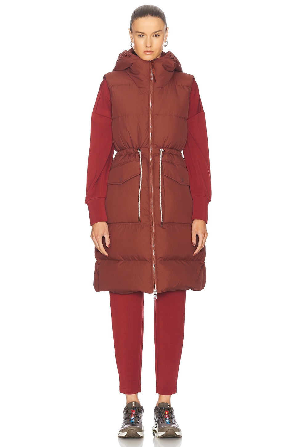 Shop Varley Irving Long Down Gilet Vest In Hot Chocolate