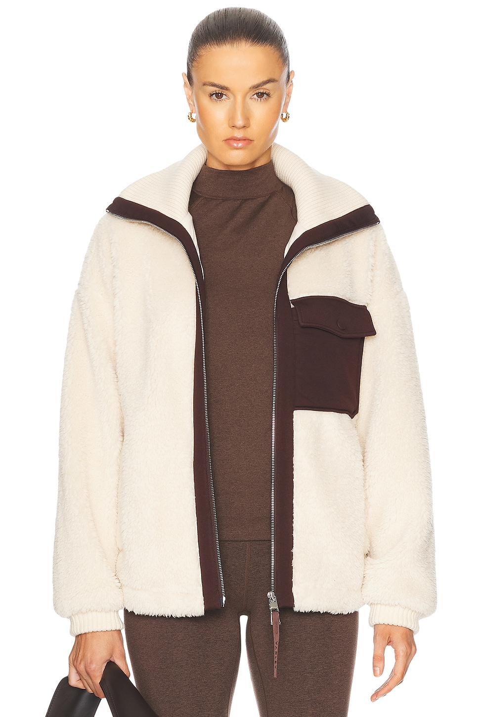 Image 1 of Varley Lowell Sherpa Jacket in Sandshell & Coffee Bean