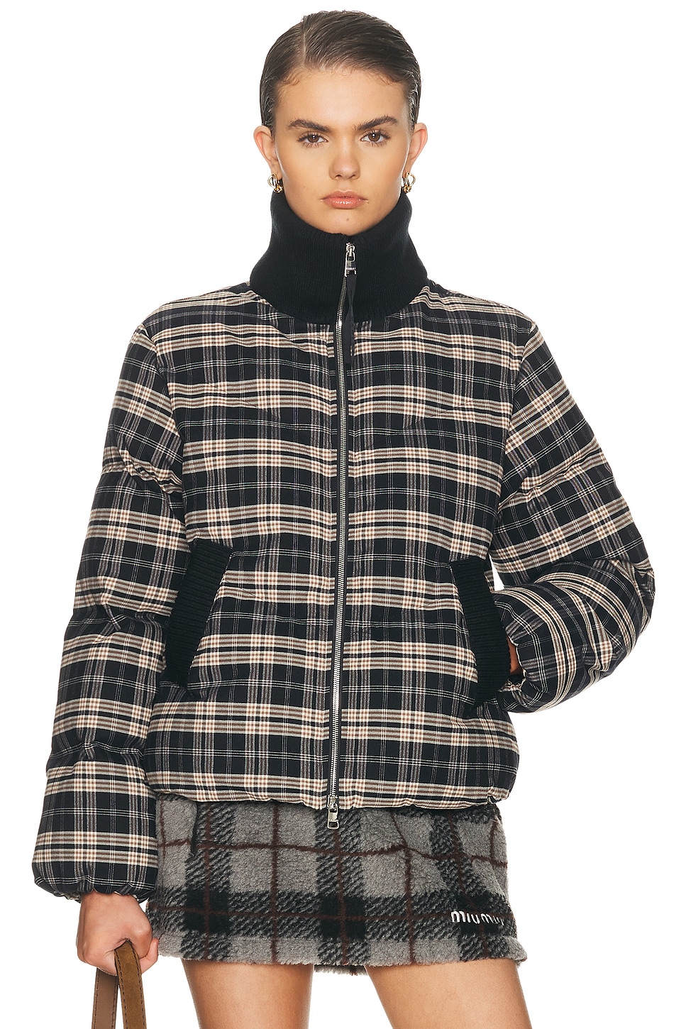 Image 1 of Varley Bryony Short Puffer Jacket in Navy Check