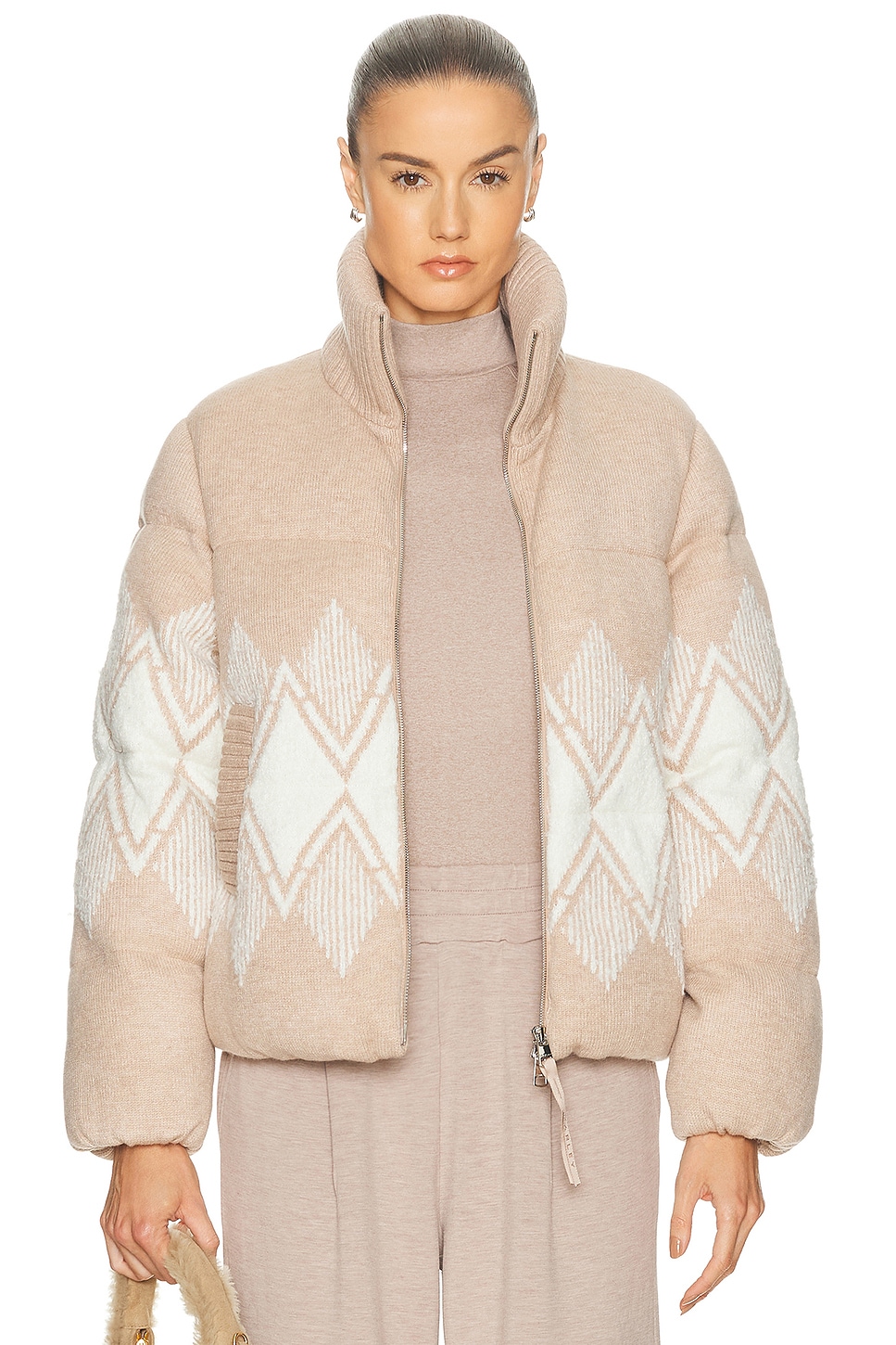 Image 1 of Varley Belinda Knit Puffer Jacket in Light Taupe