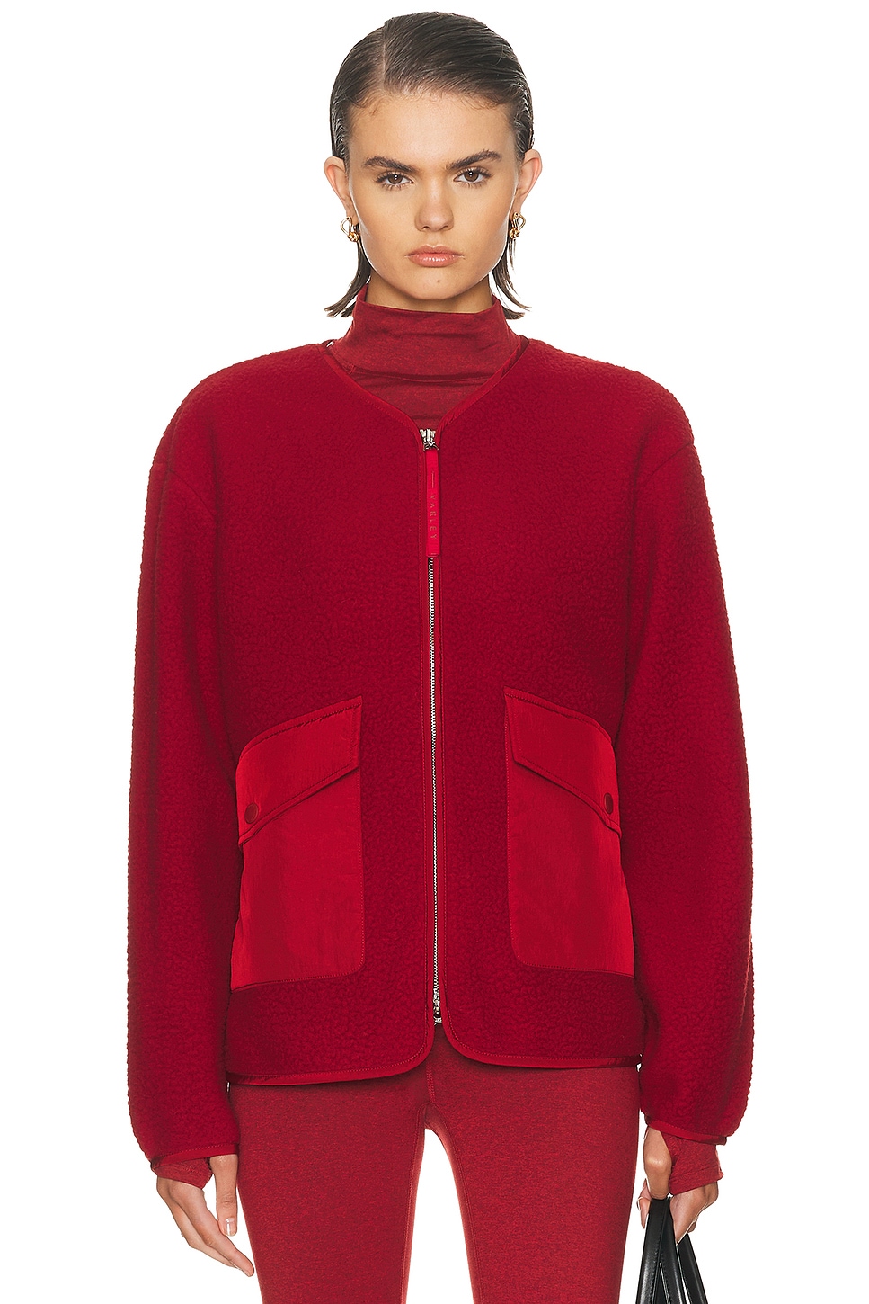 Image 1 of Varley Marina Collarless Fleece Jacket in Red Dahlia