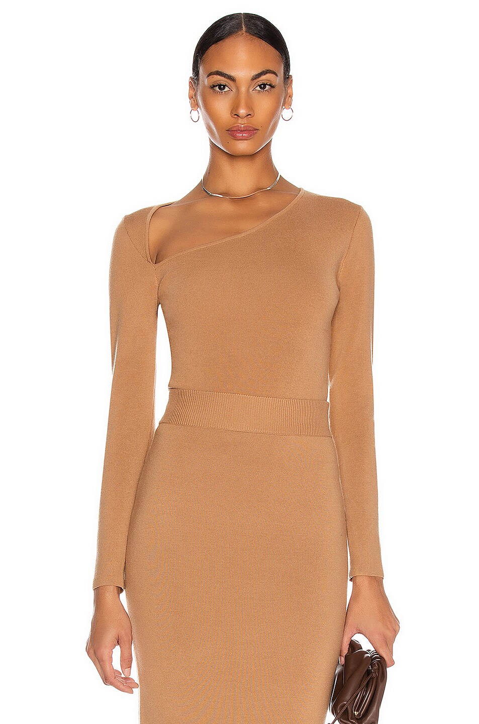 Image 1 of Victor Glemaud Cut Shoulder Sweater in Camel