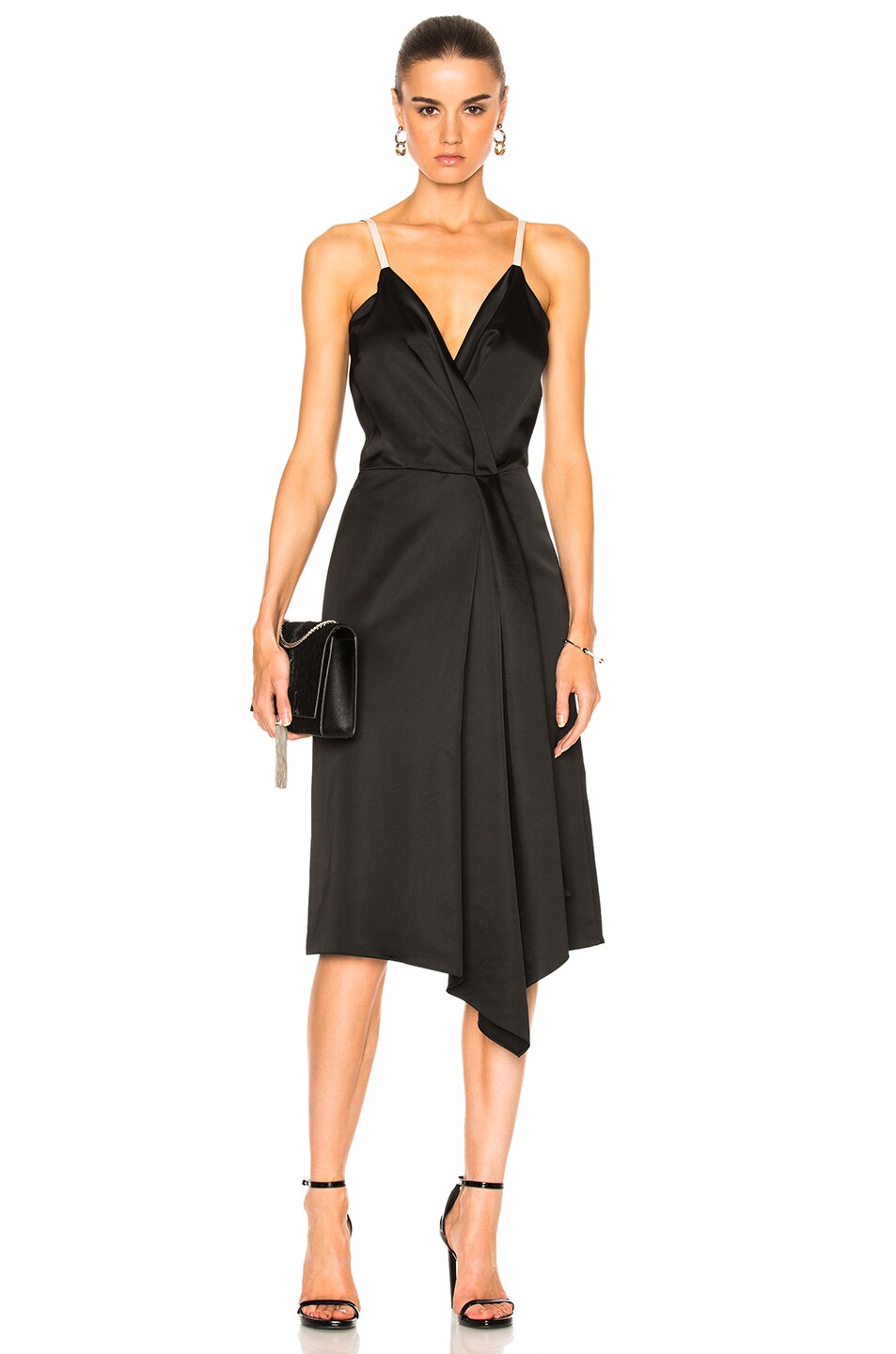 Image 1 of Victoria Beckham Heavy Fluid Silk Wrap Dress in Black