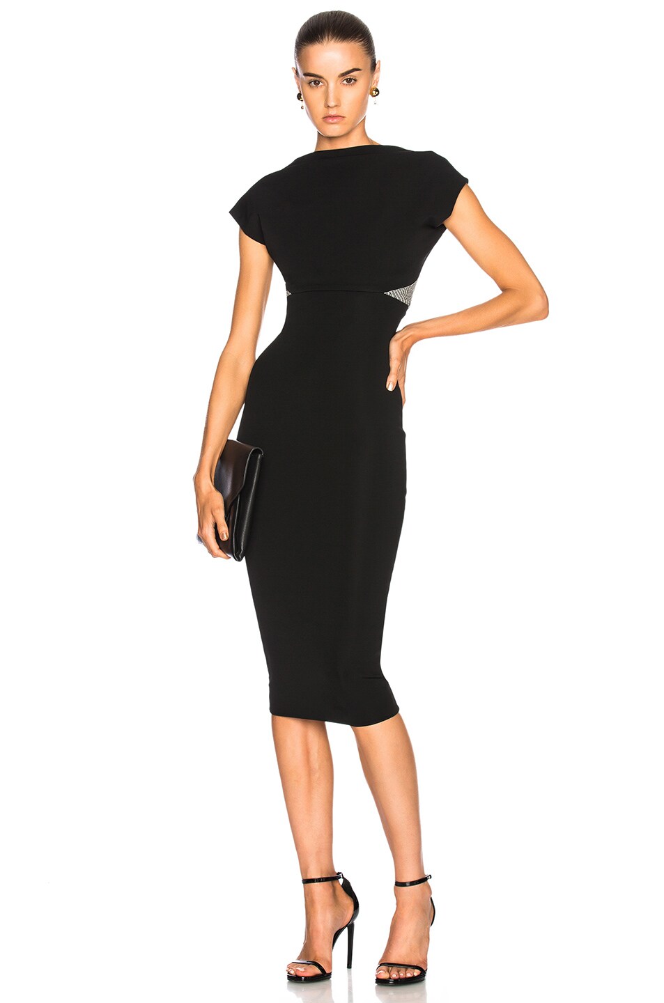 Image 1 of Victoria Beckham Dense Rib Backless Fitted Midi Dress in Black