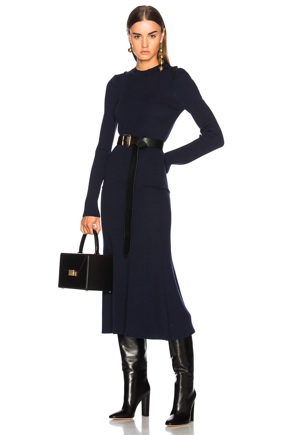 Image 1 of Victoria Beckham Compact Rib Dress in Navy