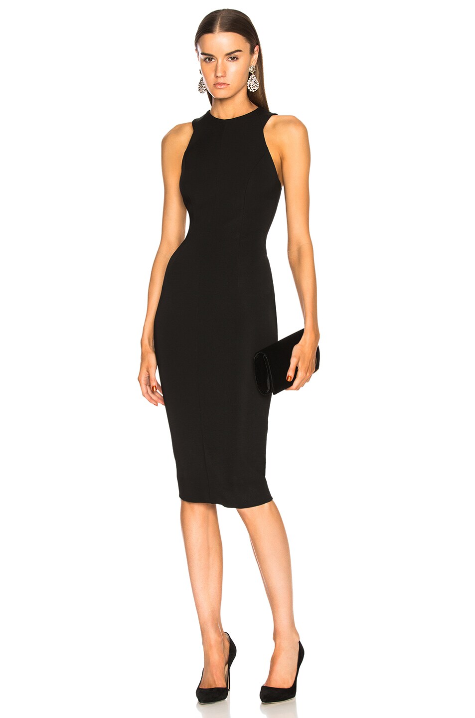 Image 1 of Victoria Beckham Racerback Fitted Midi Dress in Black