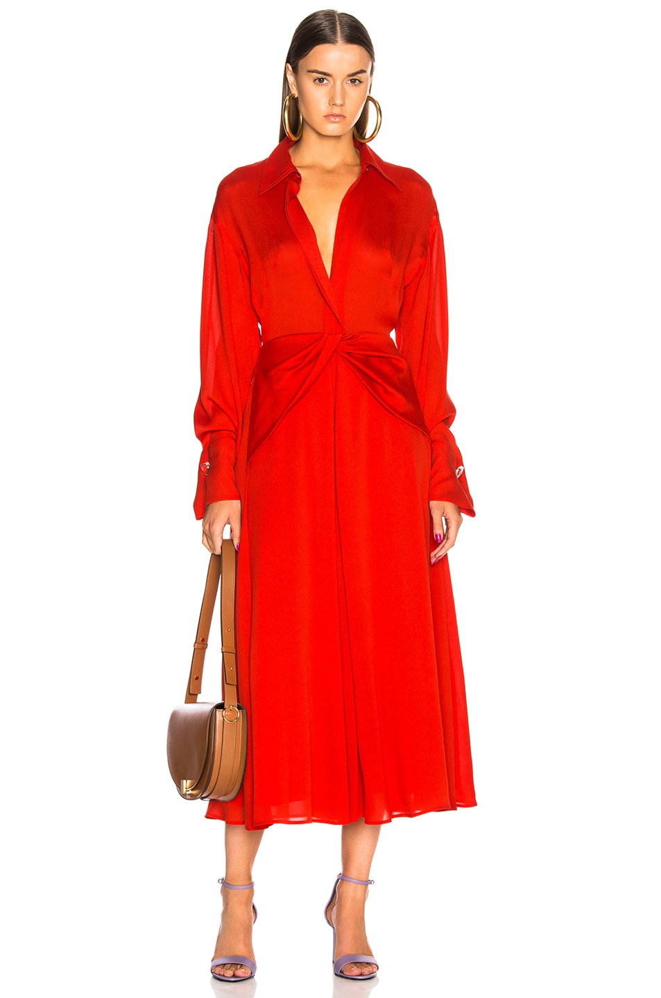 Image 1 of Victoria Beckham Twist Yoke Midi Dress in Bright Red
