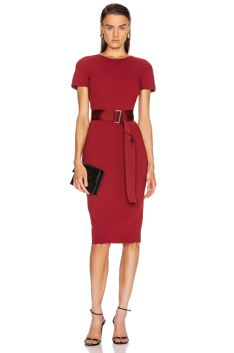 Image 1 of Victoria Beckham Belted T Shirt Fitted Dress in Burgundy