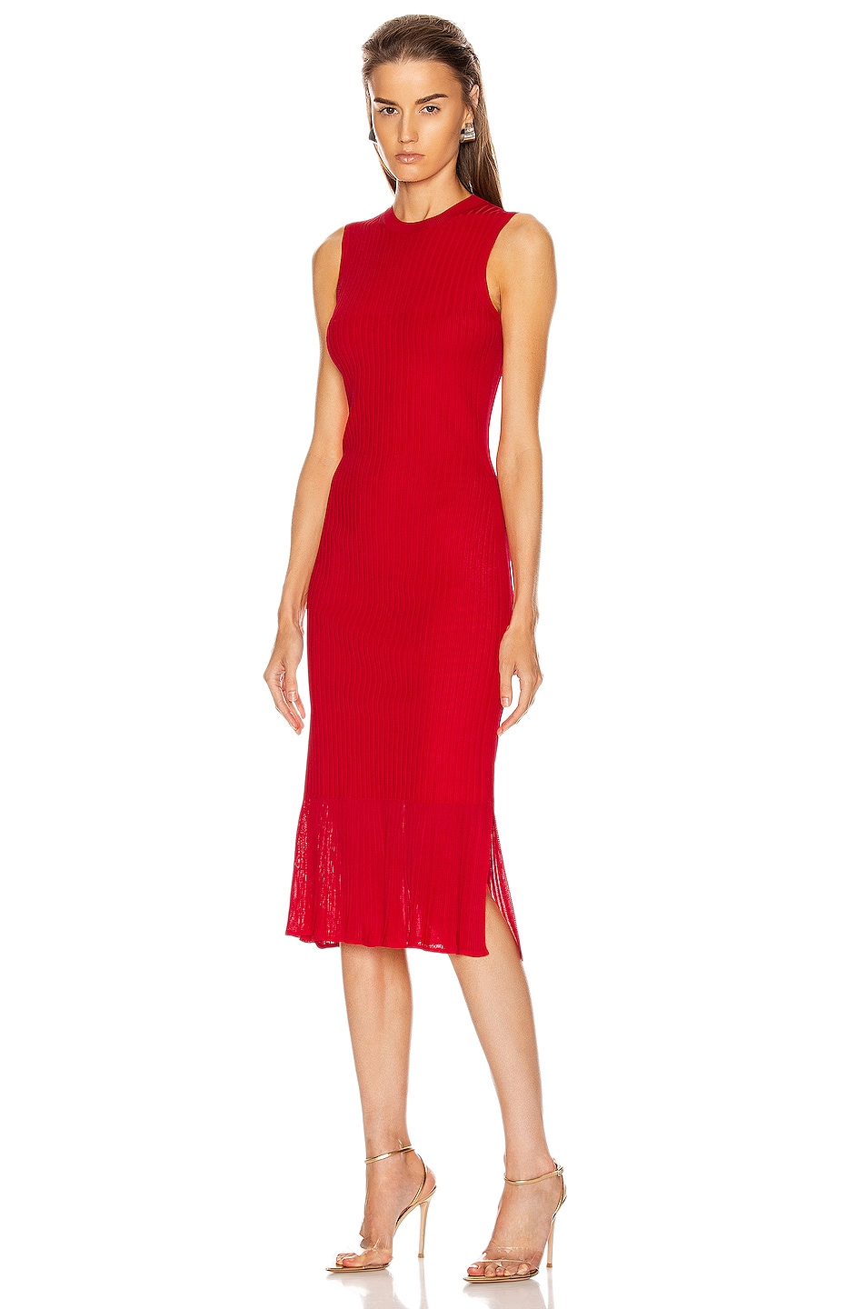 Image 1 of Victoria Beckham Sleeveless Fitted Dress in Bright Red