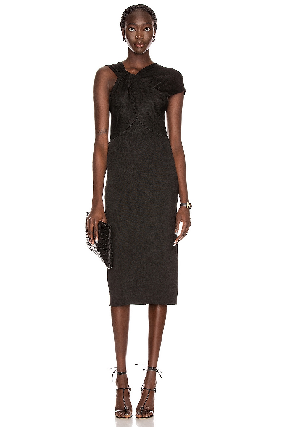 Image 1 of Victoria Beckham Twist Drape Fitted Dress in Black