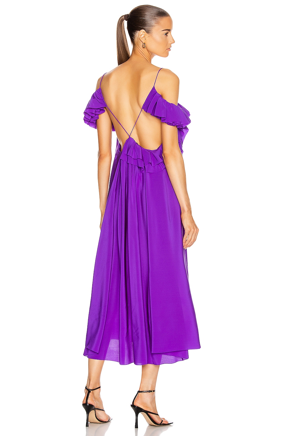 Image 1 of Victoria Beckham Ruffle Cami Flowers Dress in Bright Purple