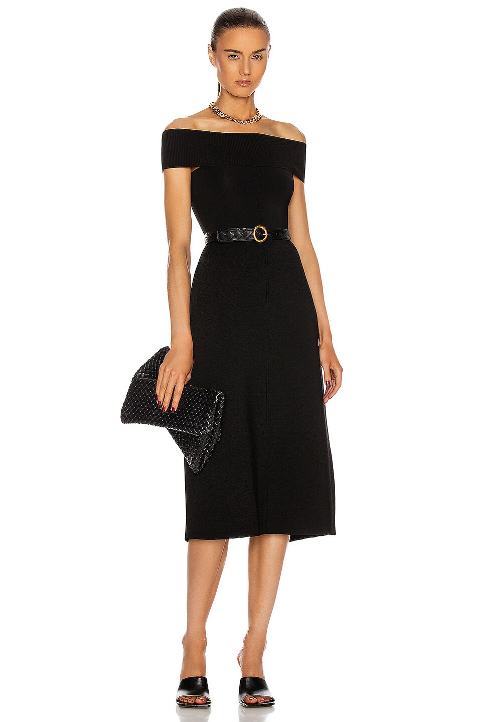 Image 1 of Victoria Beckham Off the Shoulder Midi Dress in Black