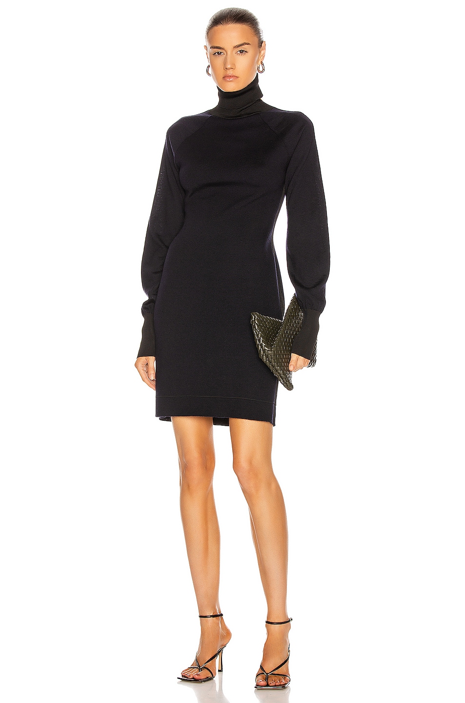 Image 1 of Victoria Beckham Woolshine Evening Mini Jumper Dress in Navy & Black