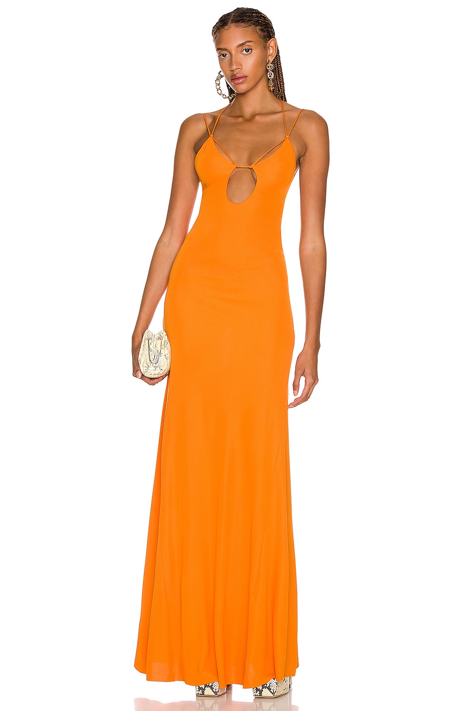 Image 1 of Victoria Beckham Spaghetti Strap Floor Length Dress in Burnt Orange