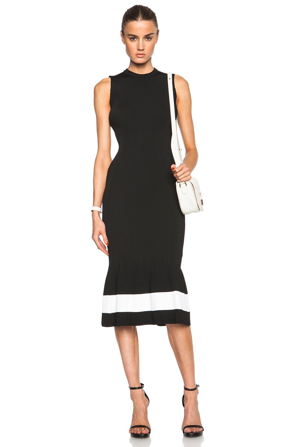 Image 1 of Victoria Beckham Crewneck Dress in Black & White Stripe