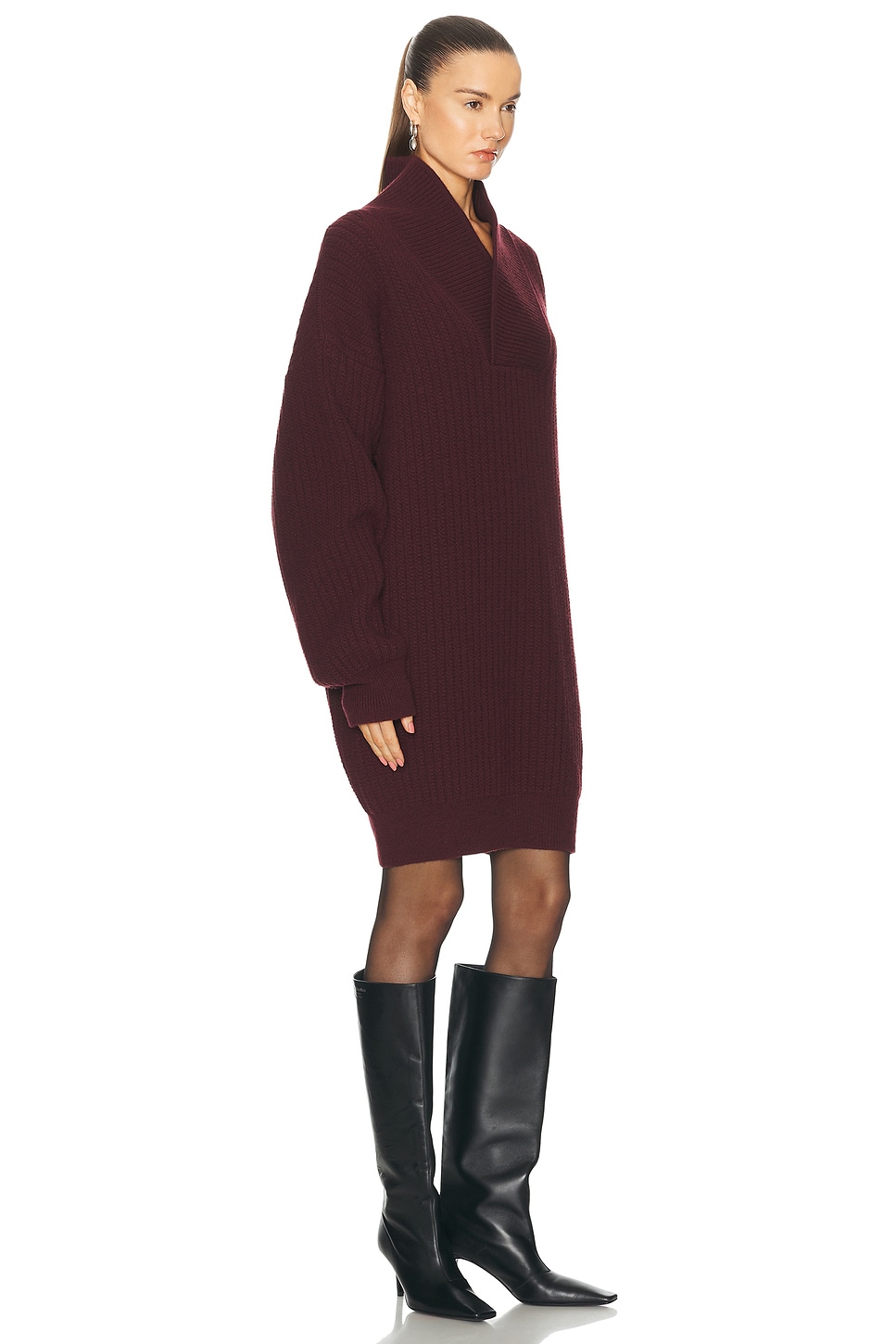 Shop Victoria Beckham Shawl Neck Sweater Dress In Port