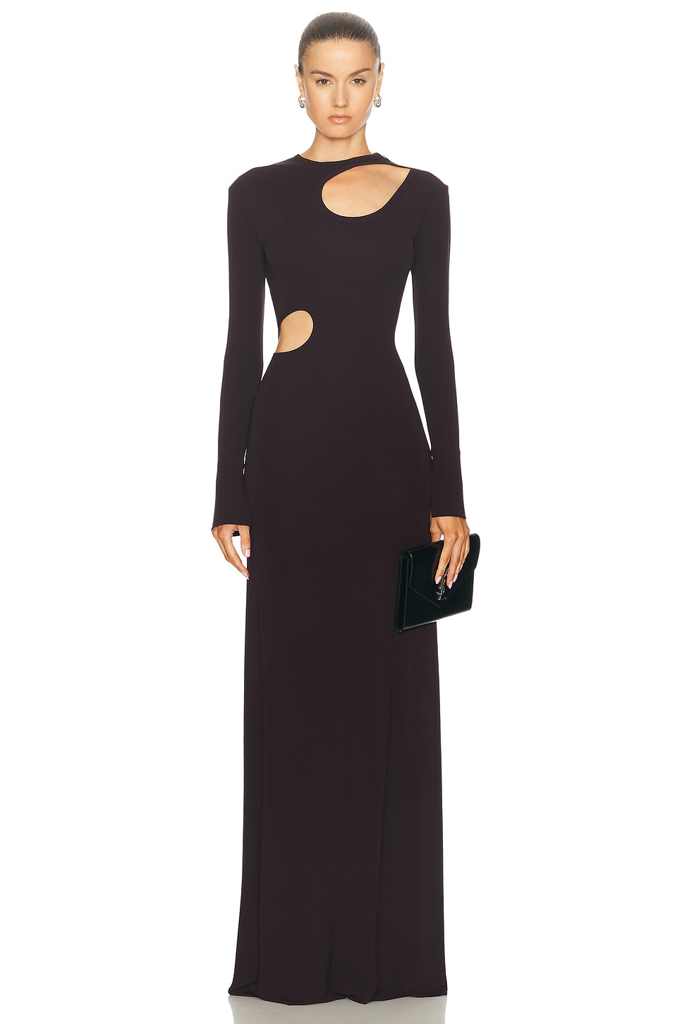 Image 1 of Victoria Beckham Cutout Maxi Dress in Deep Mahogany