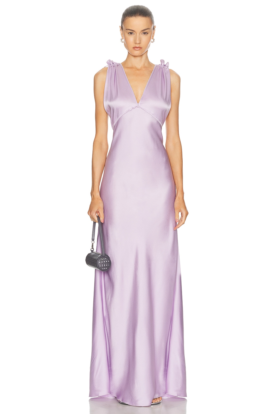 Image 1 of Victoria Beckham Gathered Shoulder Gown in Petunia