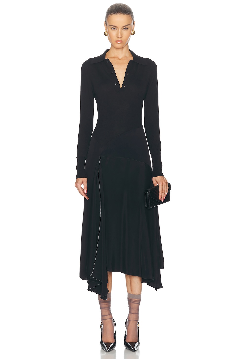 Image 1 of Victoria Beckham Henley Shirt Dress in Black