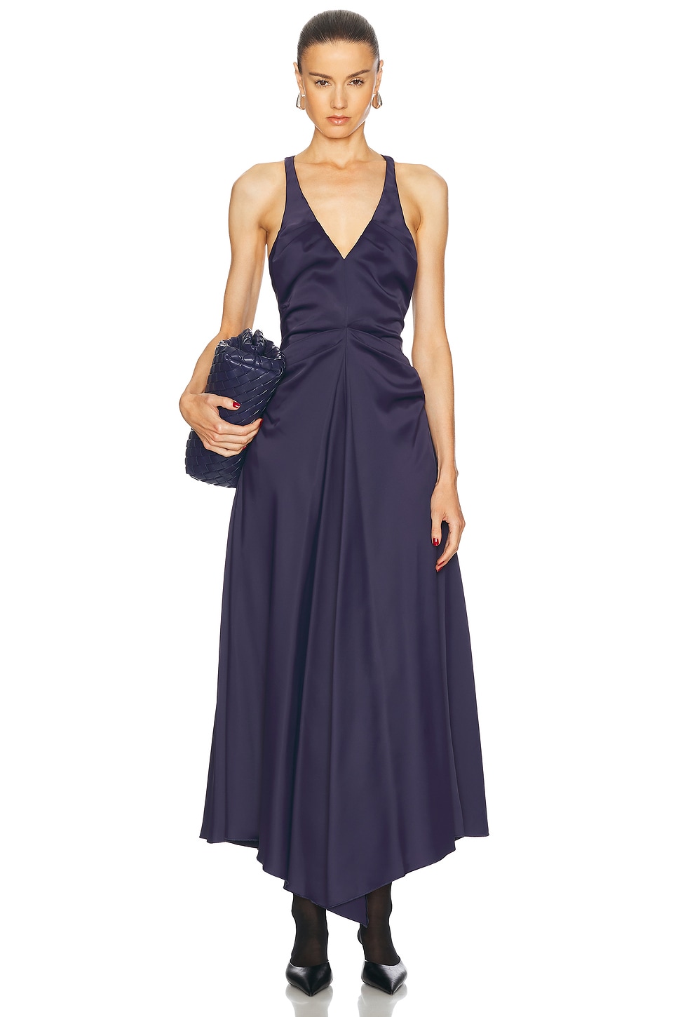 Image 1 of Victoria Beckham Gathered Racer Back Dress in Ink Blue