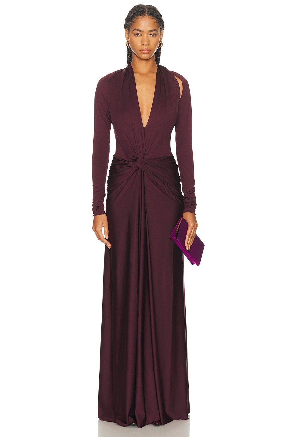 Image 1 of Victoria Beckham V-Neck Gown in Merlot