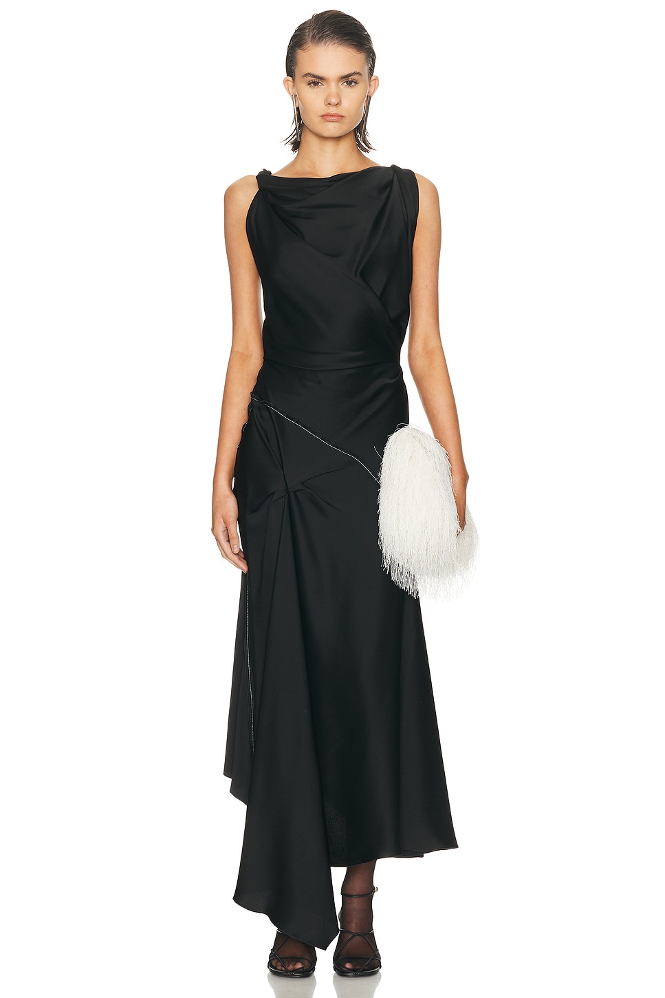 Image 1 of Victoria Beckham Asymmetric Draped Midi Dress in Black