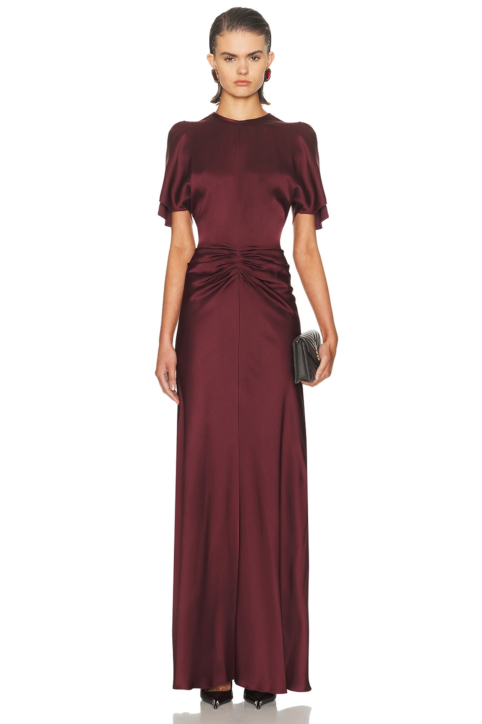 Image 1 of Victoria Beckham Gathered Waist Gown in Cinnabar Red