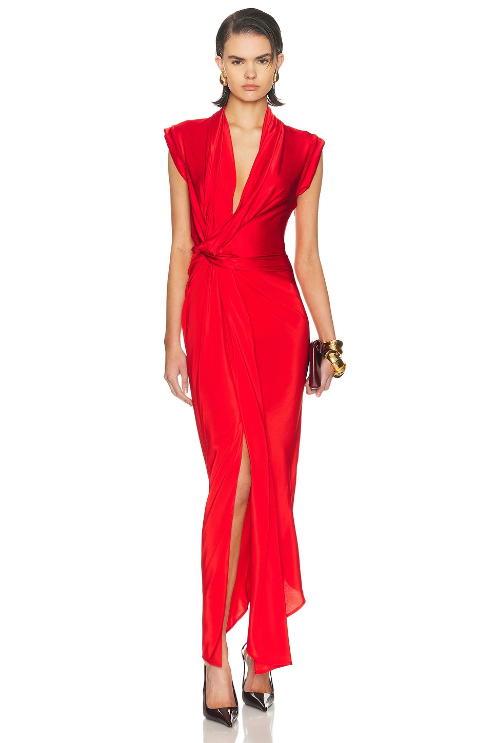 Image 1 of Victoria Beckham Asymmetric Twist Detail Dress in Cardinal Red