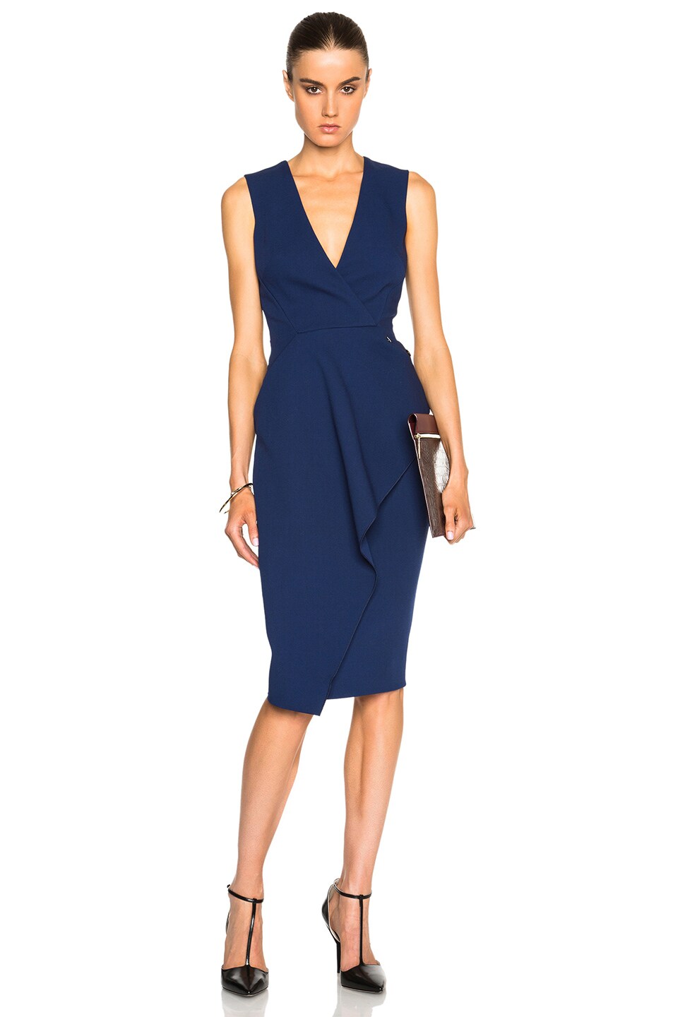 Image 1 of Victoria Beckham Light Matte Crepe Wrap Dress in Smoke Blue