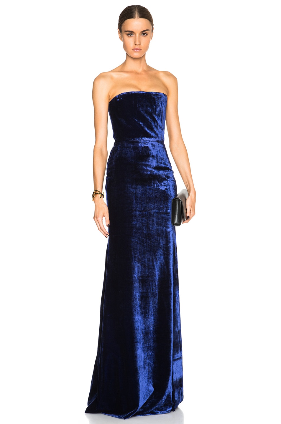 Image 1 of Victoria Beckham Velvet Corset Floor Length Gown in Blue