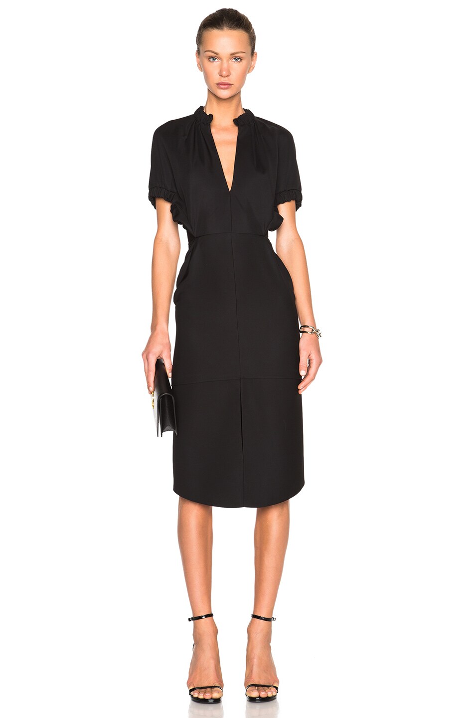Image 1 of Victoria Beckham Compact Microtwill Ruched Dress in Black