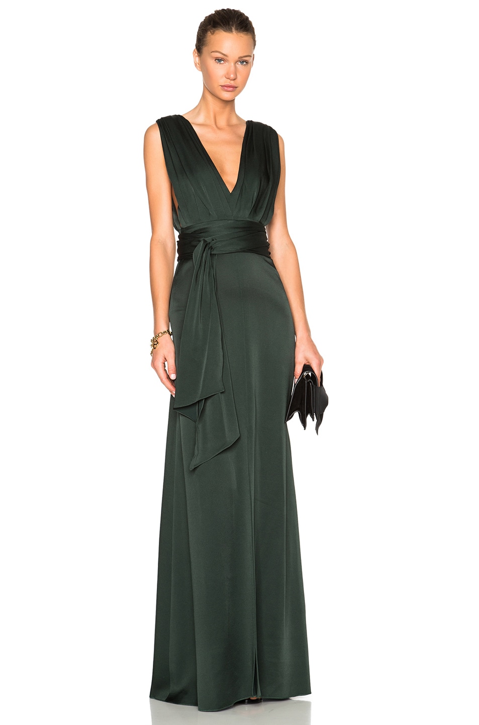Image 1 of Victoria Beckham Draped Floor Length Dress in Forest Green