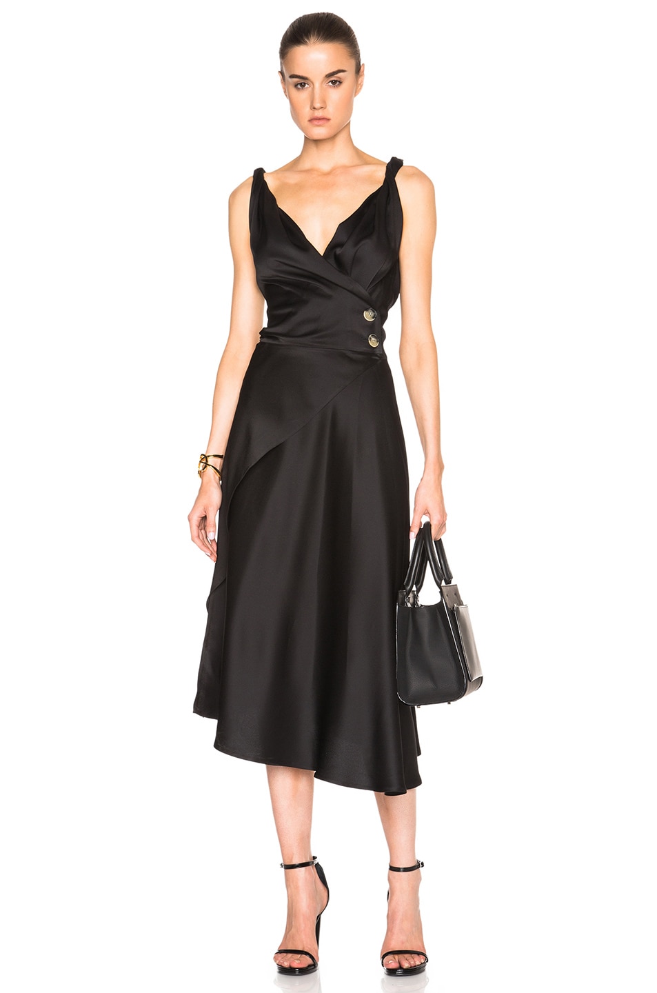 Image 1 of Victoria Beckham Light Crepe Satin Drape Dress in Black