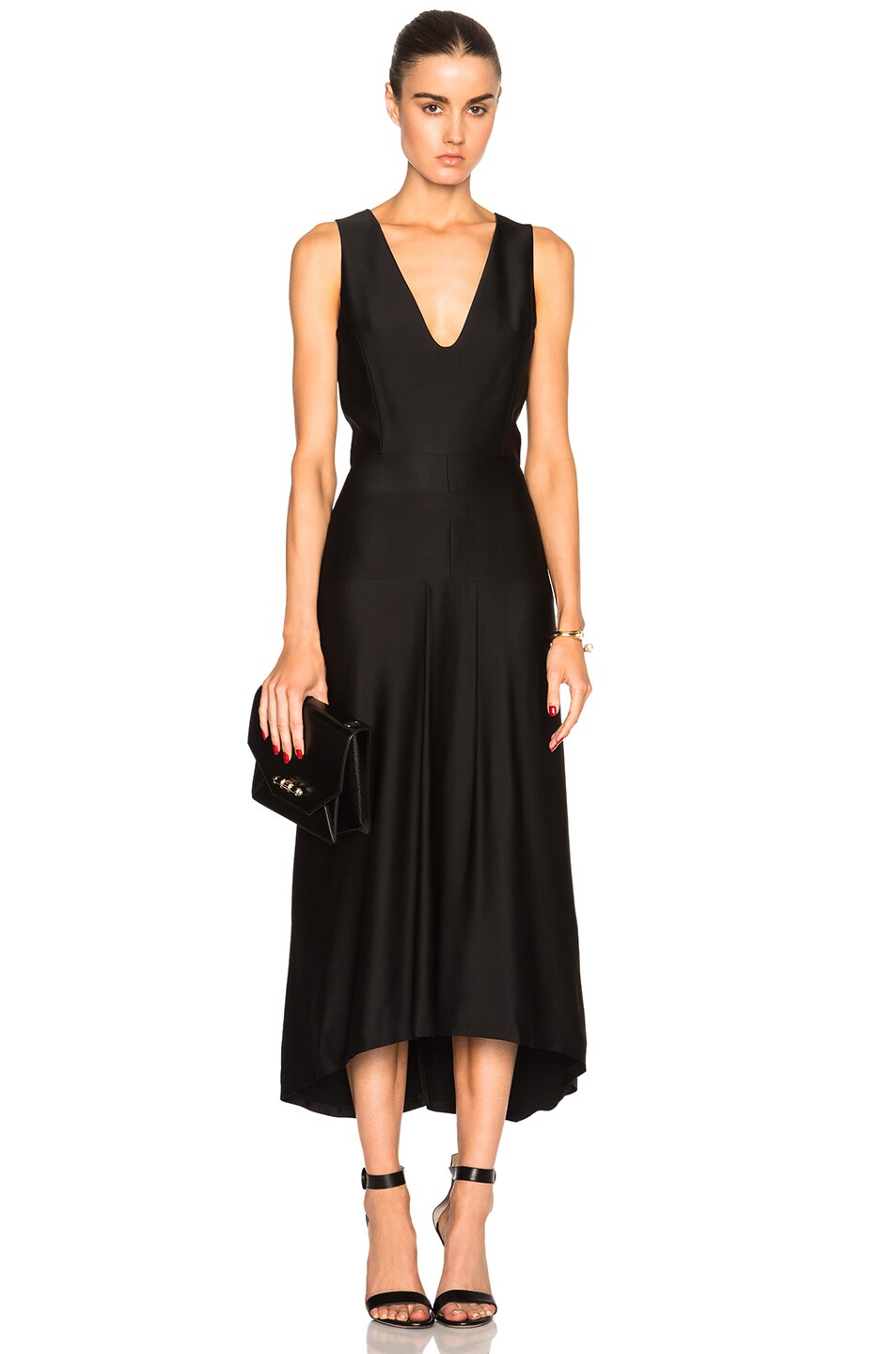 Image 1 of Victoria Beckham Stain Sable Draped V Neck Dress in Black