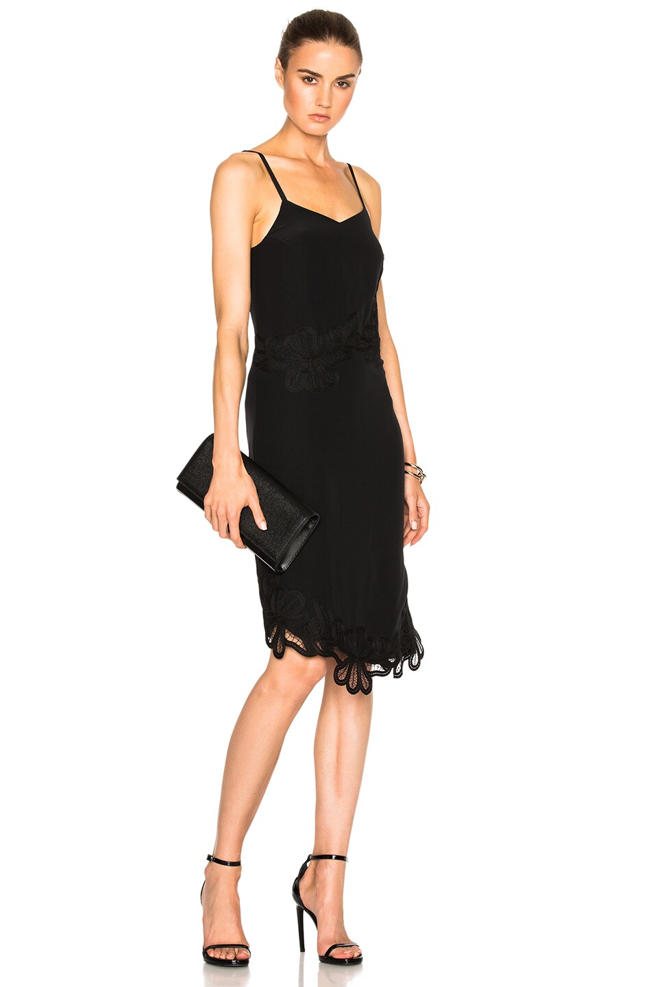 Image 1 of Victoria Beckham Crepe De Chine & Lace Cami Dress in Black