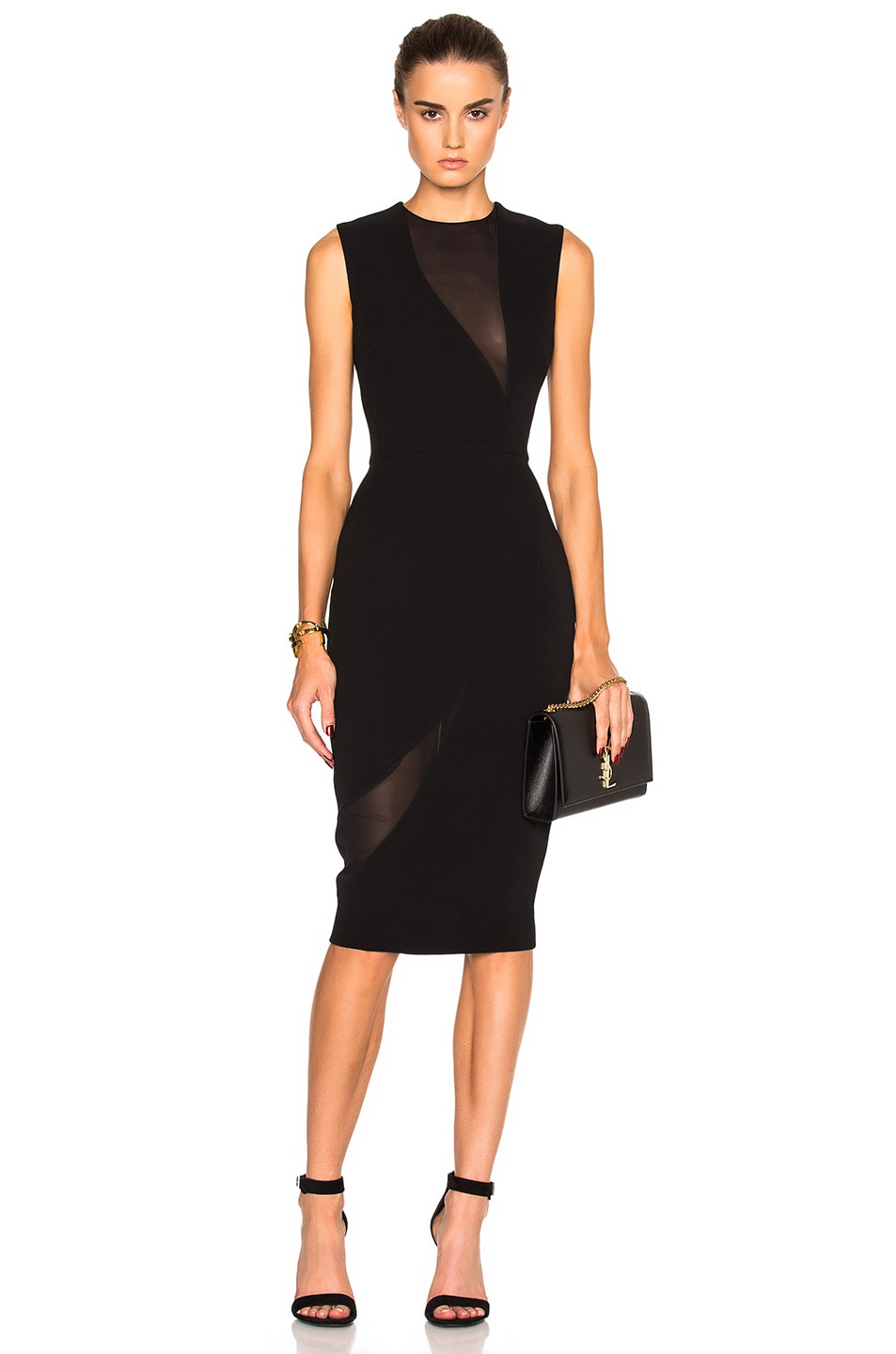 Image 1 of Victoria Beckham Double Crepe & Georgette Fitted Dress in Black