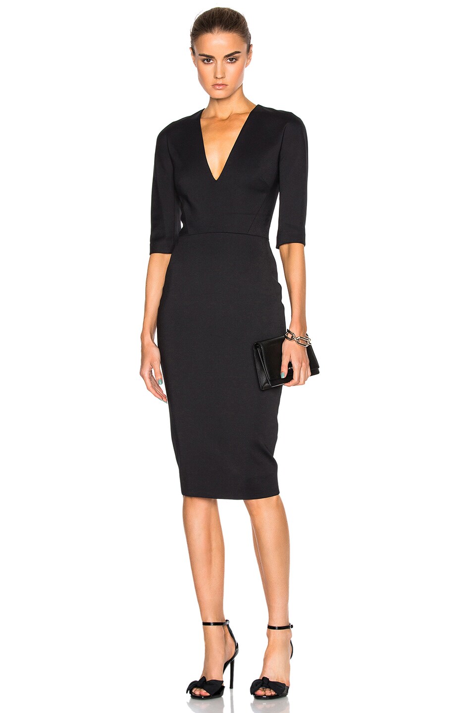 Image 1 of Victoria Beckham Microbrush Short Sleeve Fitted Dress in Black
