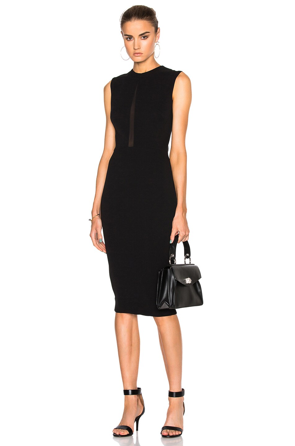 Image 1 of Victoria Beckham Double Crepe Sleeveless Sheer Inset Dress in Black