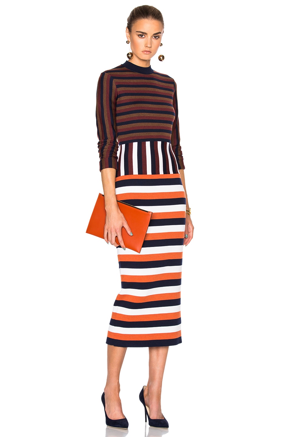 Image 1 of Victoria Beckham Compact Wool Striped Deconstructed Dress in Multi