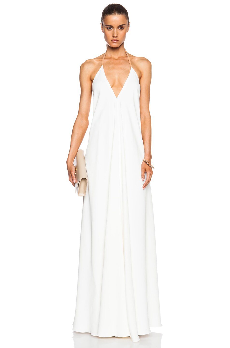 Image 1 of Victoria Beckham V Neck Gown in Nude & White