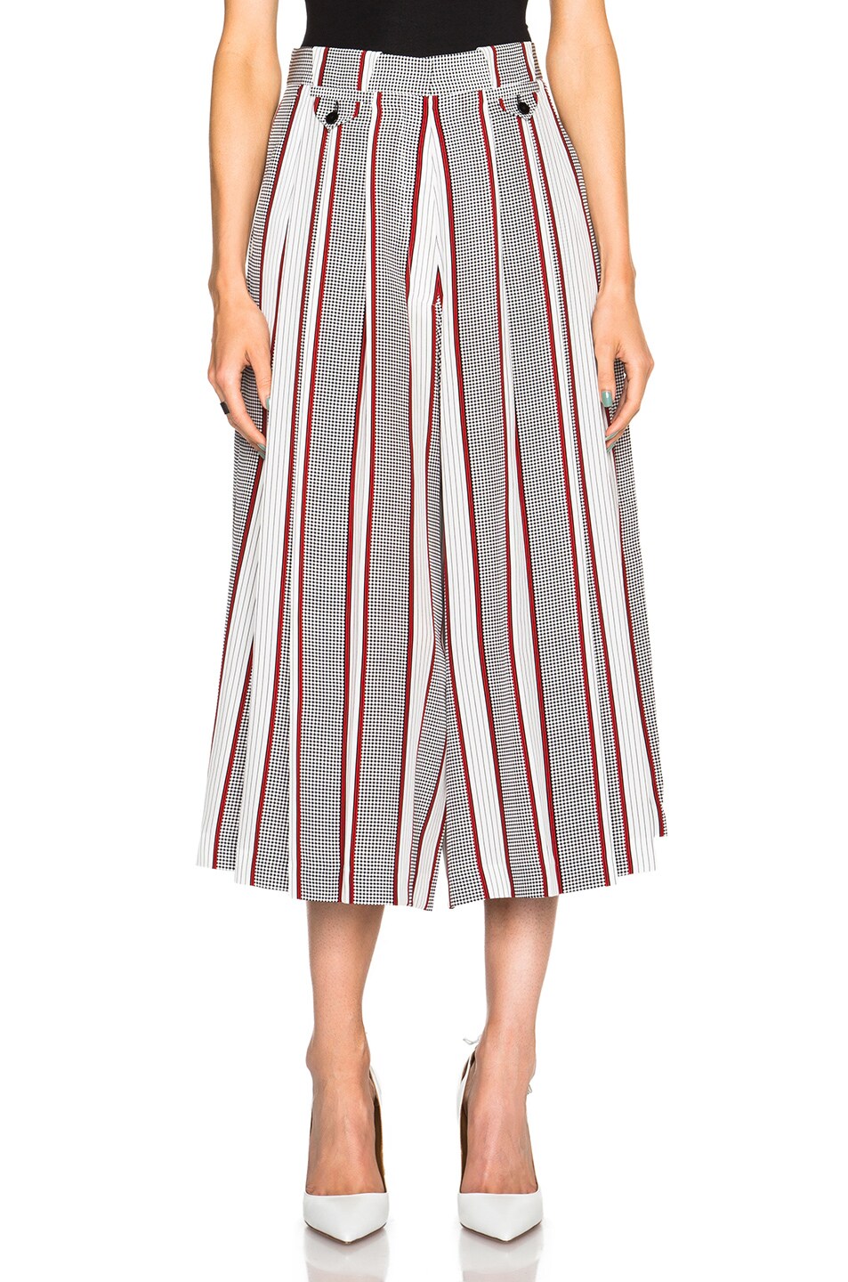 Image 1 of Victoria Beckham Houndstooth CDC Pleated Culottes in Black, Red & White