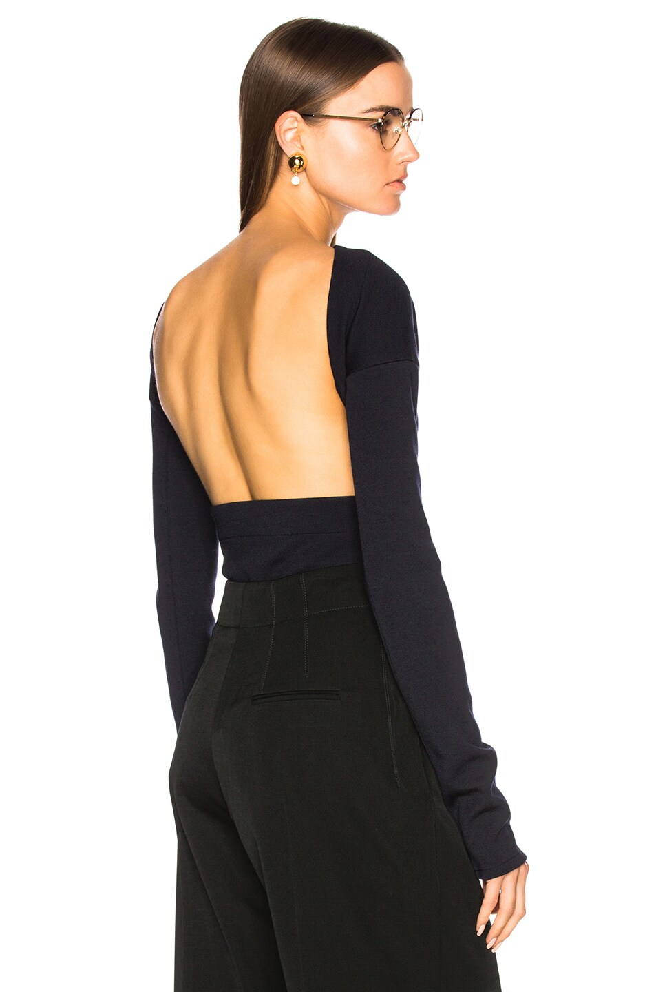Image 1 of Victoria Beckham Wool Jersey Backless Bodysuit in Navy