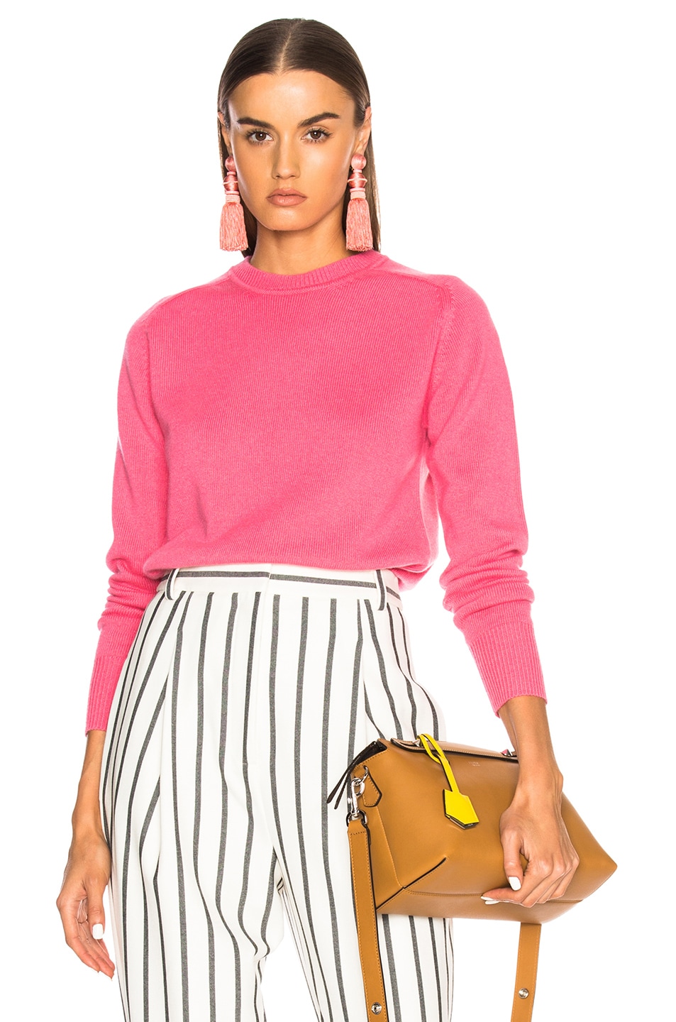 Image 1 of Victoria Beckham Classic Crewneck Sweater in Coral Pink