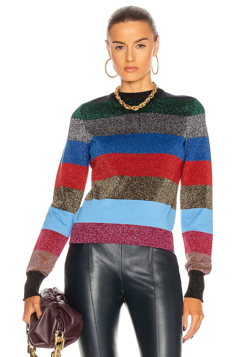 Image 1 of Victoria Beckham Lurex Stripe Crewneck Sweater in Multi