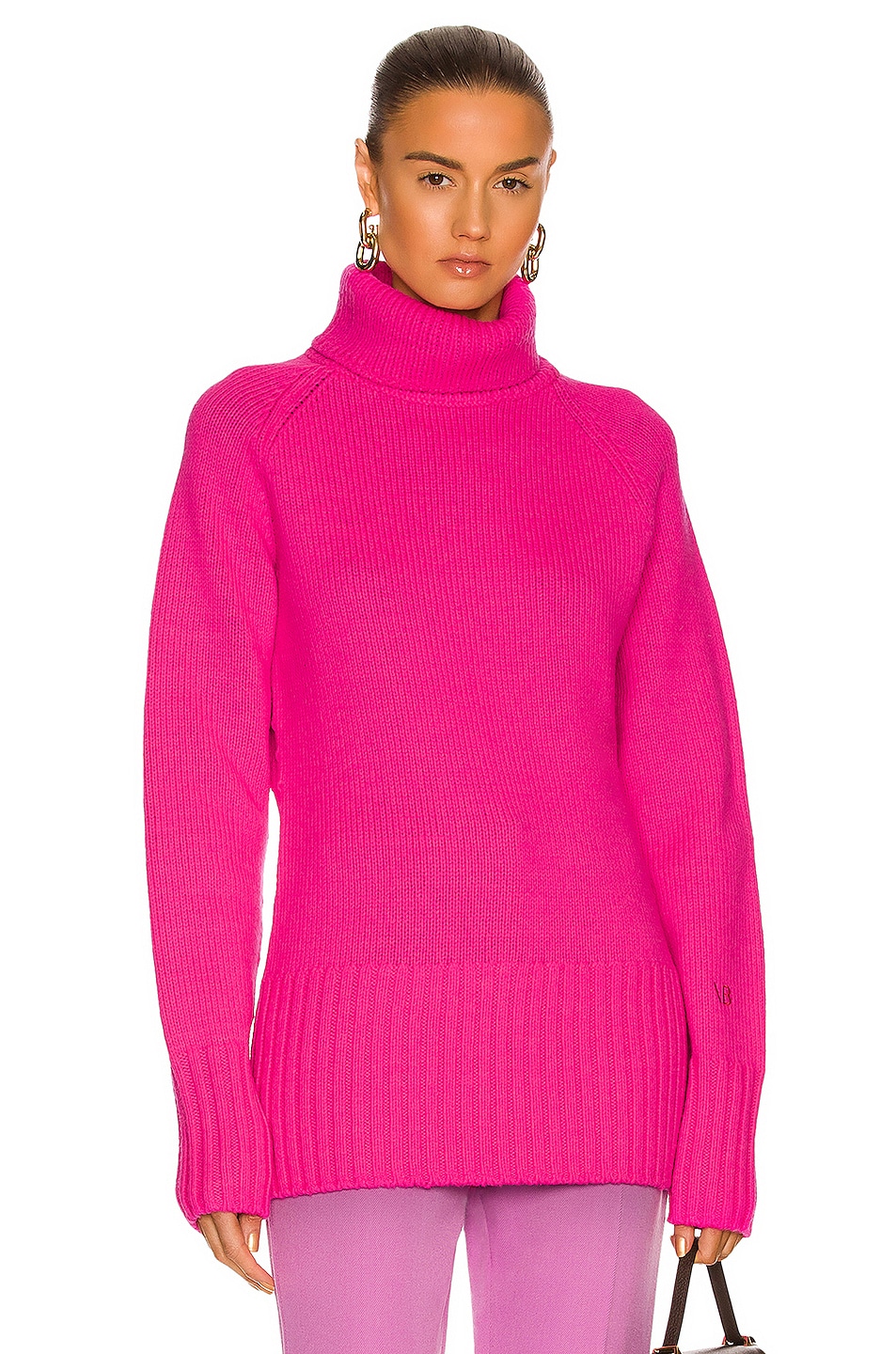 Image 1 of Victoria Beckham High Neck Long Sweater in Pink