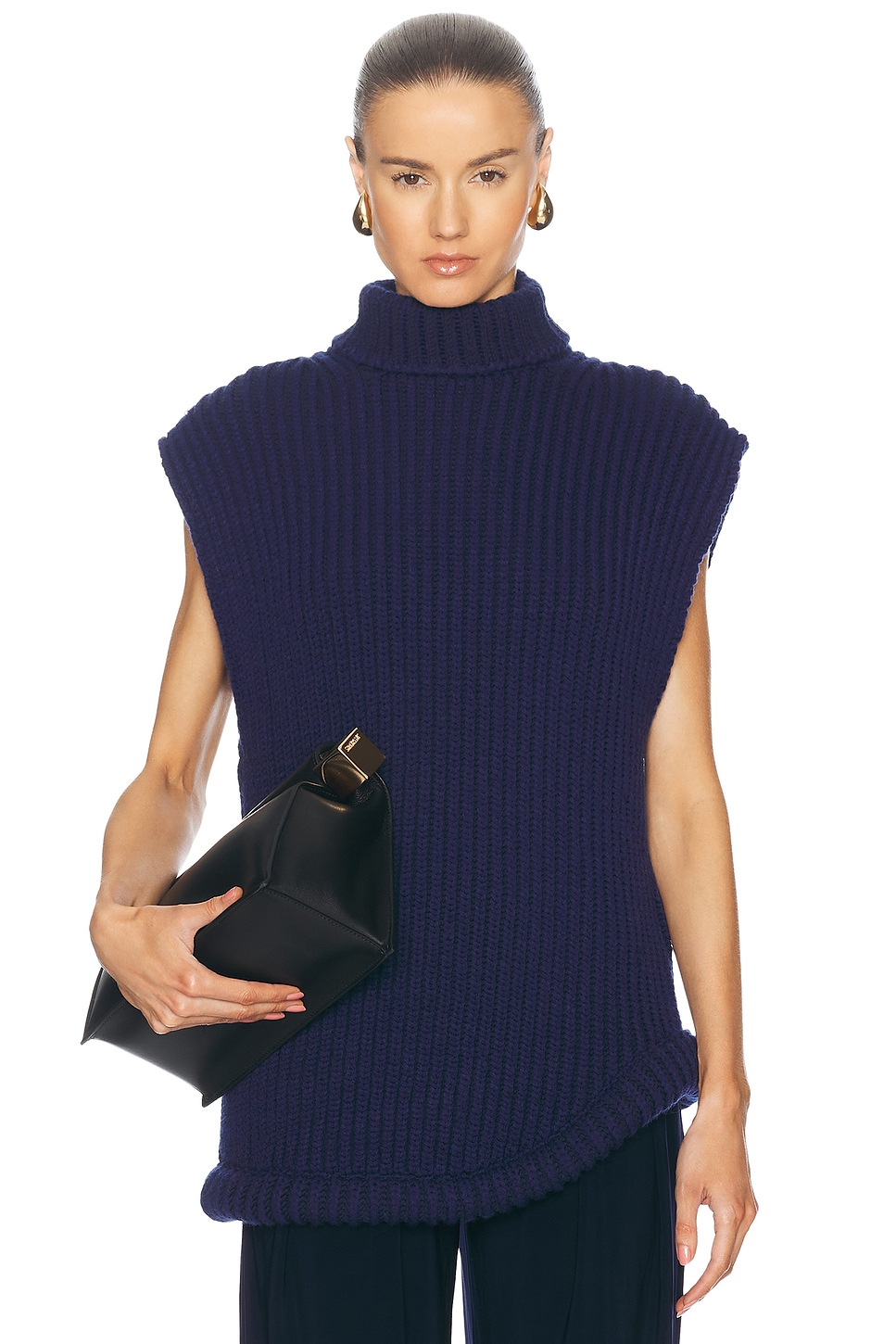 Sleeveless High Neck Sweater in Navy